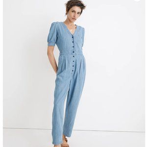 NWT Madewell Denim Puff-Sleeve Button-Front Jumpsuit